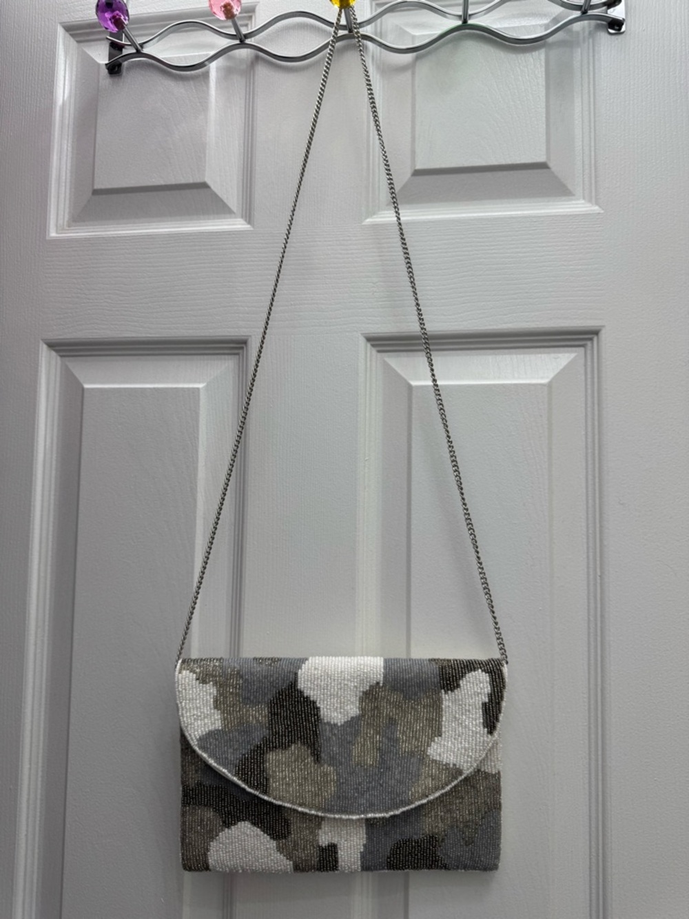 Beaded Camouflage Evening Clutch in Gray and White